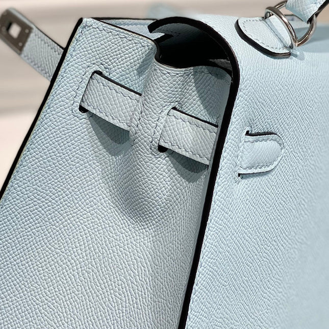 KELLY 28CM IN BLUE BRUME EPSOM CALFSKIN PALLADIUM HARDWARE