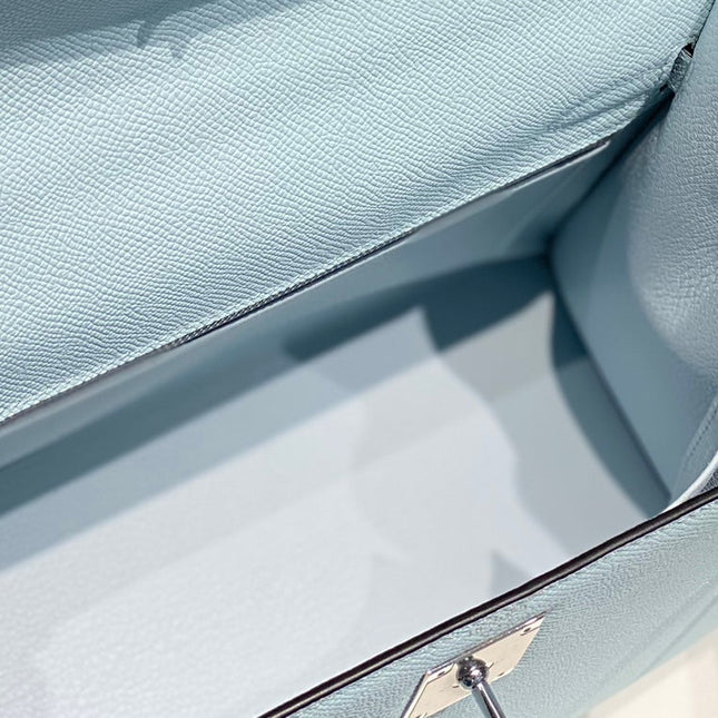 KELLY 28CM IN BLUE BRUME EPSOM CALFSKIN PALLADIUM HARDWARE