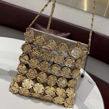 CHANEL 26S PARIS-GREECE MEDALLION CROSSBODY BAG 19 IN GOLD METALLIC LAMBSKIN GOLD HARDWARE