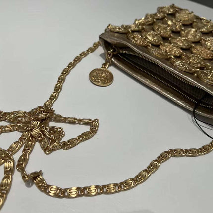 CHANEL 26S PARIS-GREECE MEDALLION CROSSBODY BAG 19 IN GOLD METALLIC LAMBSKIN GOLD HARDWARE