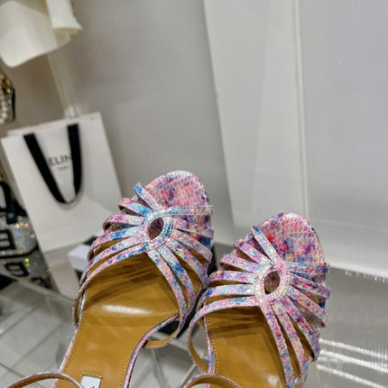 AQUAZZURA 26S HEELED SANDALS 130 MM IN MULTICOLOR SNAKE-EMBOSSED LEATHER