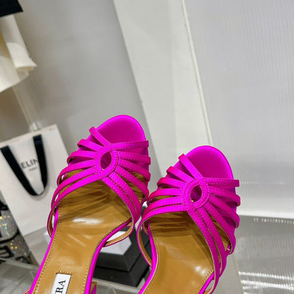 AQUAZZURA 26S HEELED SANDALS 130 MM IN DARK PINK SATIN