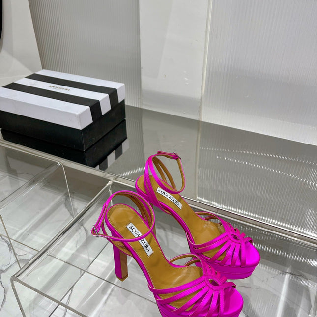 AQUAZZURA 26S HEELED SANDALS 130 MM IN DARK PINK SATIN