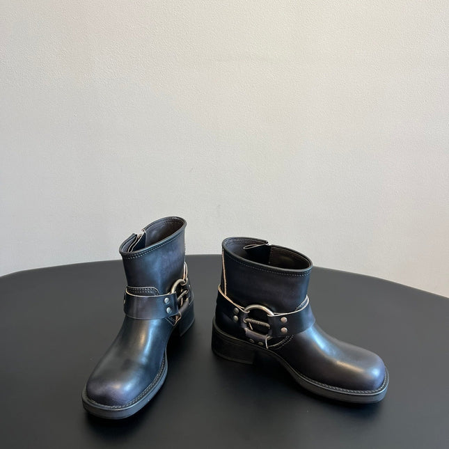 MIUMIU 26S ANKLE BOOTS IN BLACK CALFSKIN SILVER HARDWARE