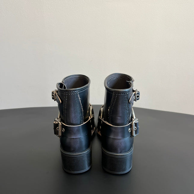 MIUMIU 26S ANKLE BOOTS IN BLACK CALFSKIN SILVER HARDWARE