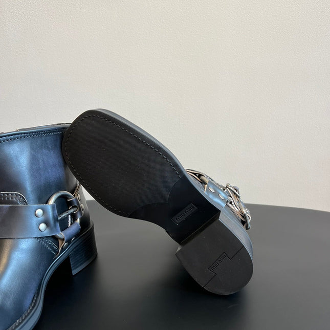MIUMIU 26S ANKLE BOOTS IN BLACK CALFSKIN SILVER HARDWARE