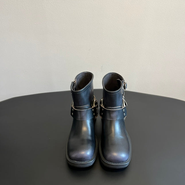 MIUMIU 26S ANKLE BOOTS IN BLACK CALFSKIN SILVER HARDWARE