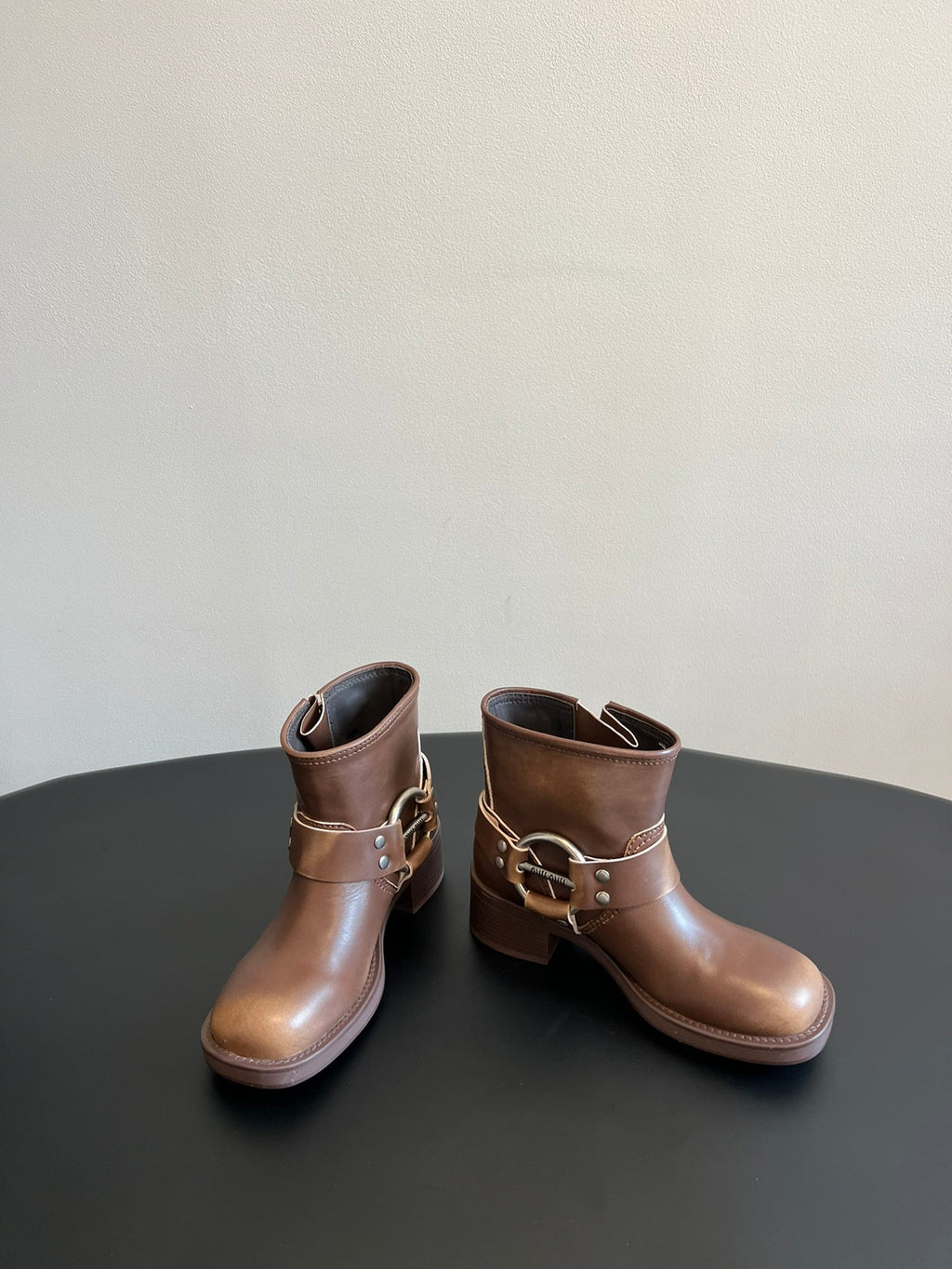 MIUMIU 26S ANKLE BOOTS IN BROWN CALFSKIN SILVER HARDWARE