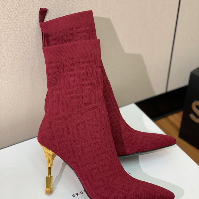 BALMAIN 26S BOOTS 95 MM IN RED FLYKNIT STYLE 8