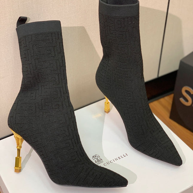 BALMAIN 26S BOOTS 95 MM IN BLACK FLYKNIT STYLE 7