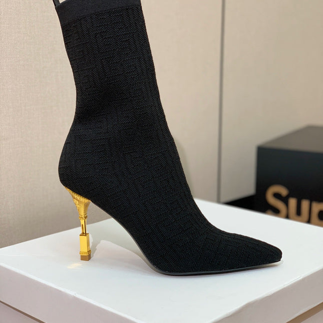 BALMAIN 26S BOOTS 95 MM IN BLACK FLYKNIT STYLE 7