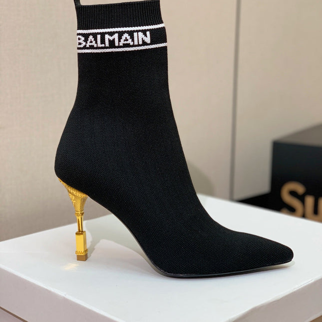 BALMAIN 26S BOOTS 95 MM IN BLACK FLYKNIT STYLE 5