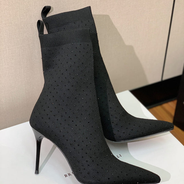 BALMAIN 26S BOOTS 105 MM IN BLACK FLYKNIT STONE EMBELLISHED STYLE 22