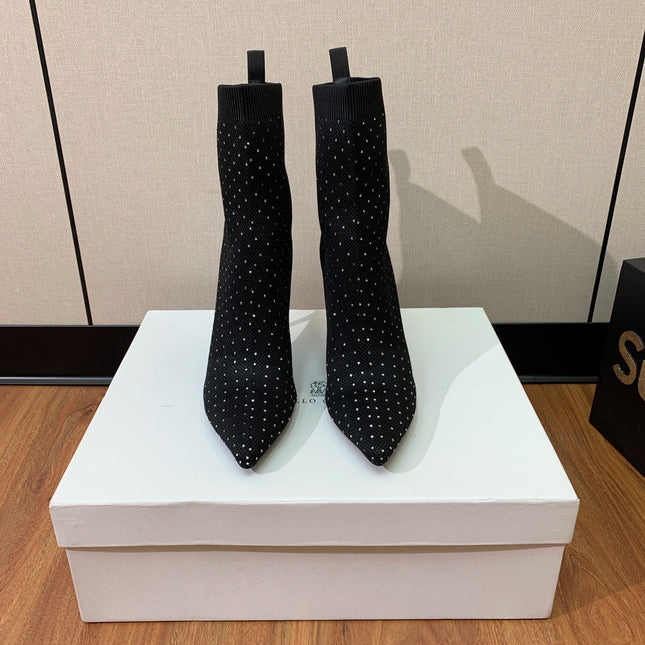 BALMAIN 26S BOOTS 105 MM IN BLACK FLYKNIT STONE EMBELLISHED STYLE 21