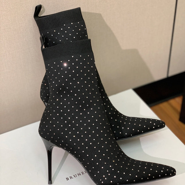 BALMAIN 26S BOOTS 105 MM IN BLACK FLYKNIT STONE EMBELLISHED STYLE 21