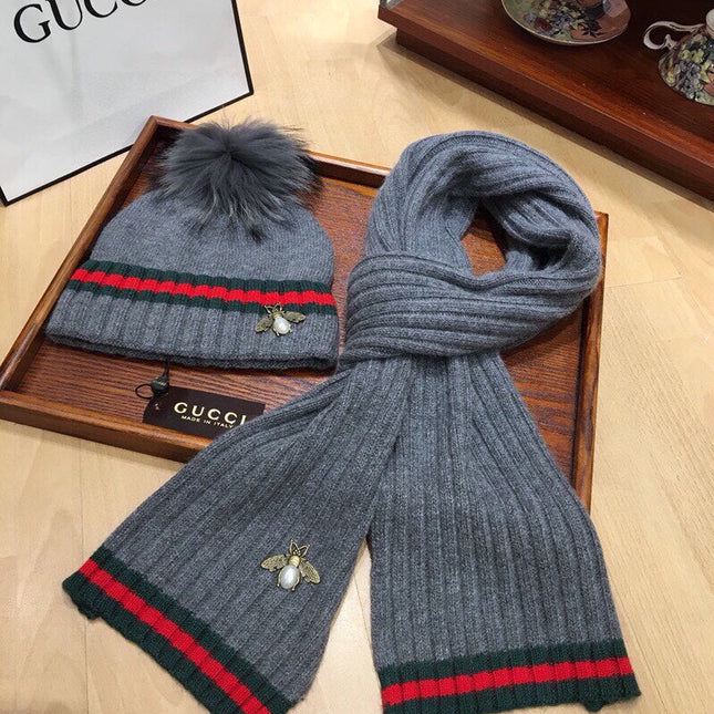 SET SCARF AND HAT IN SHARK GRAY WOOL AND CASHMERE 945024