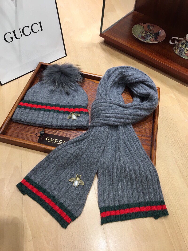SET SCARF AND HAT IN SHARK GRAY WOOL AND CASHMERE 945024