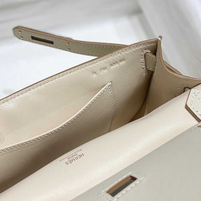 HM JYPSIERE SHOULDER BAG 23 IN BEIGE CALFSKIN SILVER HARDWARE