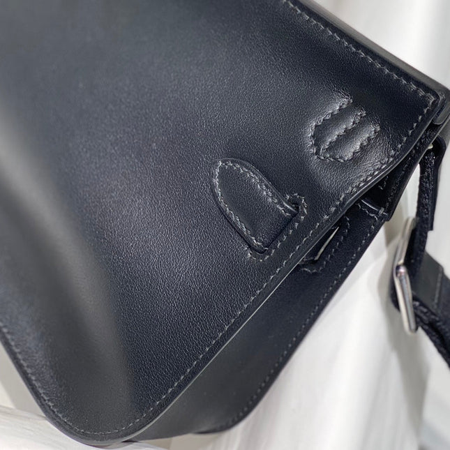 HM JYPSIERE SHOULDER BAG 23 IN NAVY BLUE CALFSKIN SILVER HARDWARE