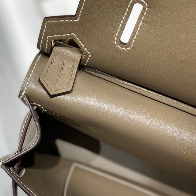 HM JYPSIERE SHOULDER BAG 23 IN WOOD BROWN CALFSKIN GOLD HARDWARE
