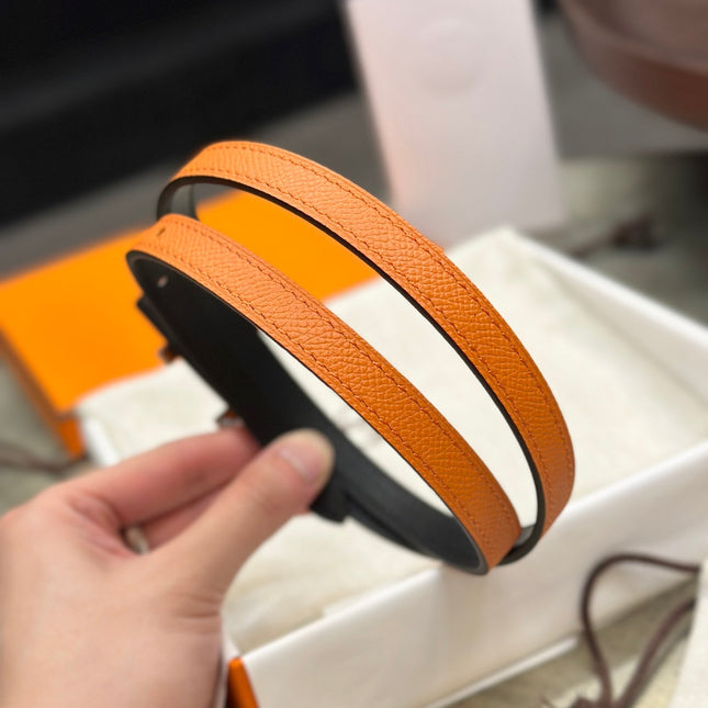 HM FOCUS BUCKLE & REVERSIBLE ORANGE AND BLACK LEATHER STRAP 13MM SILVER HARDWARE