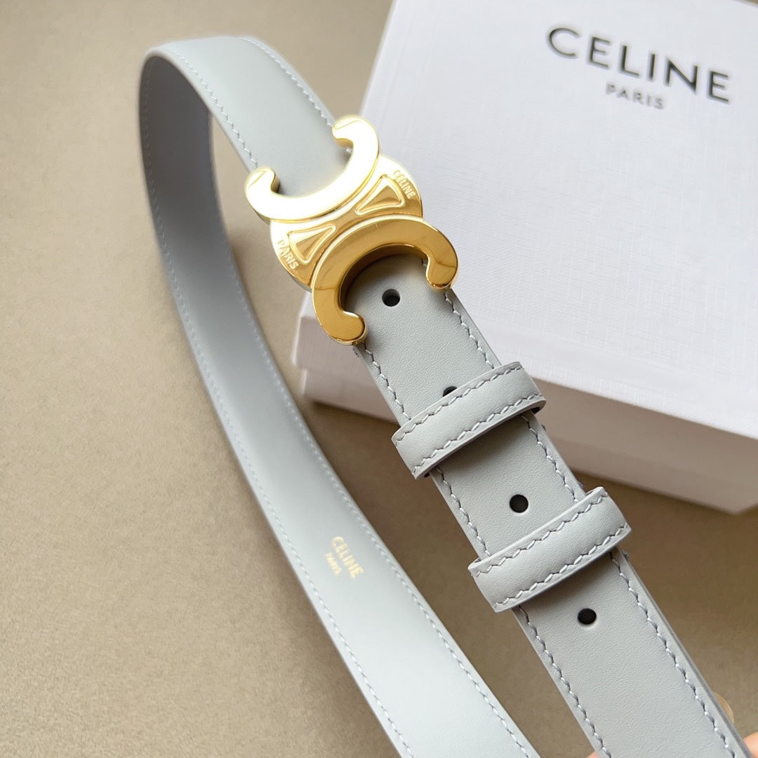 Medium Triomphe Belt 25mm Baby Blue Calfskin Ghw