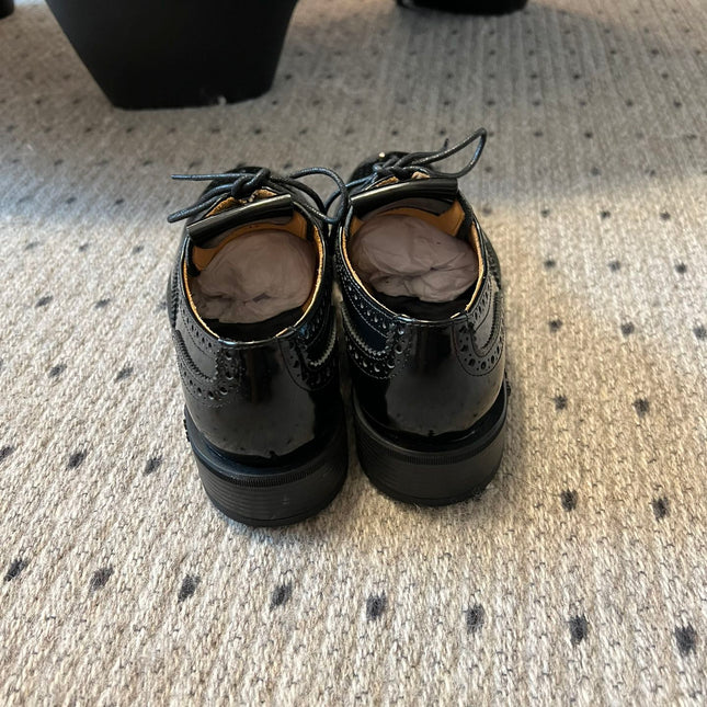 MIUMIU 26S LACE-UP BROGUE LOAFERS IN BLACK PATENT CALFSKIN