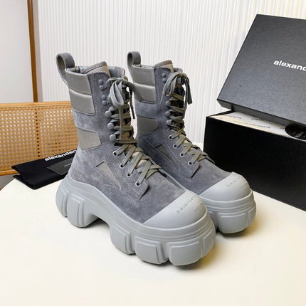 STORM COMBAT BOOTS 80MM IN GREY SUEDE AND RUBBER