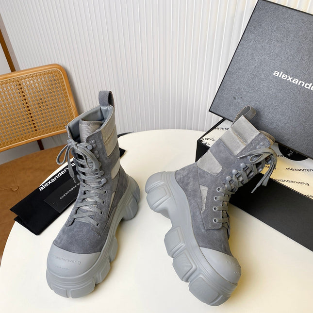 STORM COMBAT BOOTS 80MM IN GREY SUEDE AND RUBBER