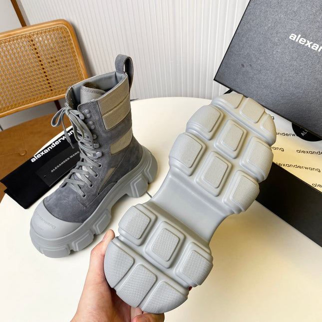 STORM COMBAT BOOTS 80MM IN GREY SUEDE AND RUBBER