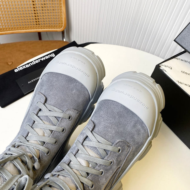 STORM COMBAT BOOTS 80MM IN GREY SUEDE AND RUBBER