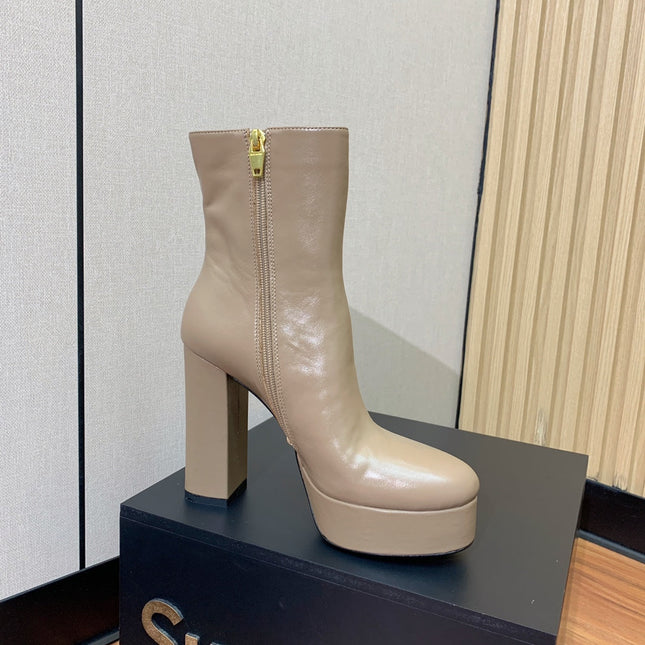 BALMAIN 26S ANKLE BOOTS 100 MM IN WARM GREY CALFSKIN