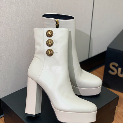 BALMAIN 26S ANKLE BOOTS 100 MM IN WHITE CALFSKIN