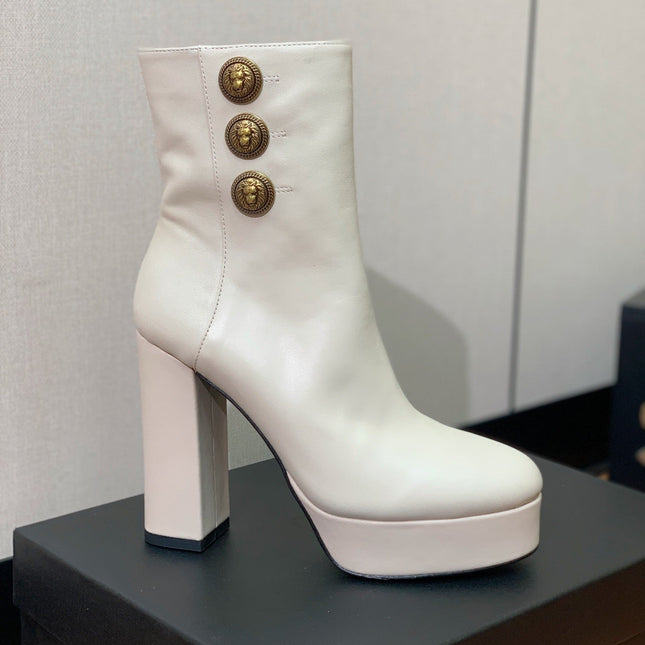 BALMAIN 26S ANKLE BOOTS 100 MM IN WHITE CALFSKIN