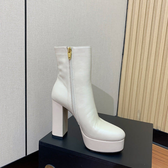 BALMAIN 26S ANKLE BOOTS 100 MM IN WHITE CALFSKIN