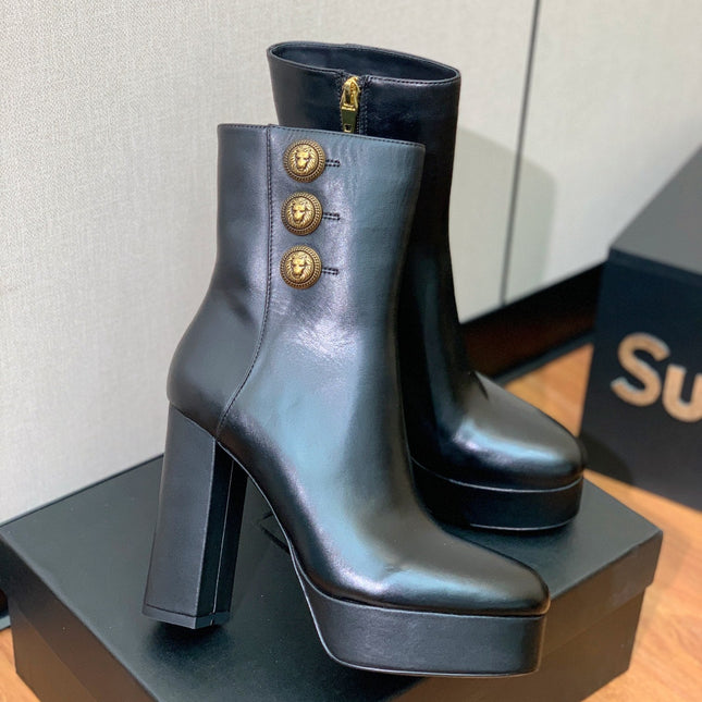BALMAIN 26S ANKLE BOOTS 100 MM IN BLACK CALFSKIN