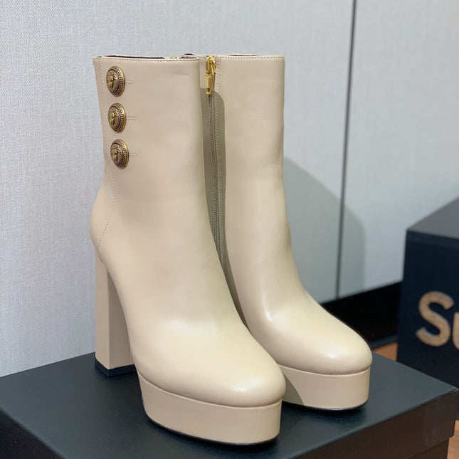 BALMAIN 26S ANKLE BOOTS 100 MM IN BEIGE CALFSKIN