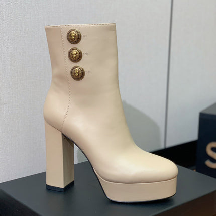 BALMAIN 26S ANKLE BOOTS 100 MM IN BEIGE CALFSKIN