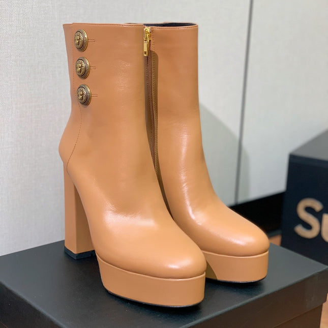 BALMAIN 26S ANKLE BOOTS 100 MM IN BROWN CALFSKIN