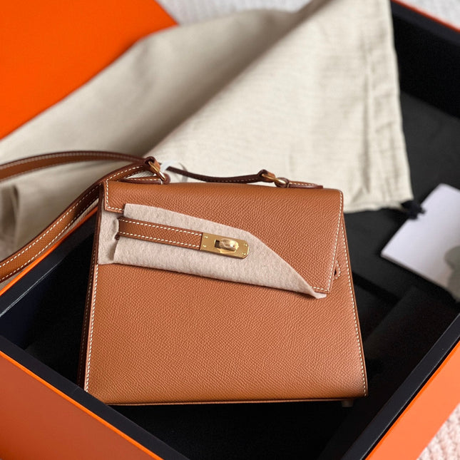 KELLY DESORDRE 20 IN BRONZE BROWN EPSOM LEATHER WITH GOLD HARDWARE