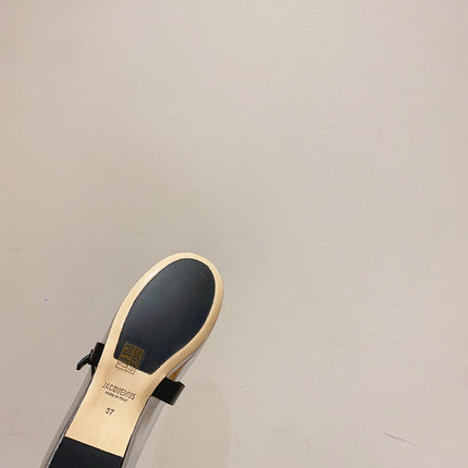 JACQUEMUS 26S MARY JANE FLATS IN SILVER CALFSKIN