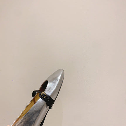 JACQUEMUS 26S MARY JANE FLATS IN SILVER CALFSKIN