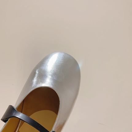JACQUEMUS 26S MARY JANE FLATS IN SILVER CALFSKIN