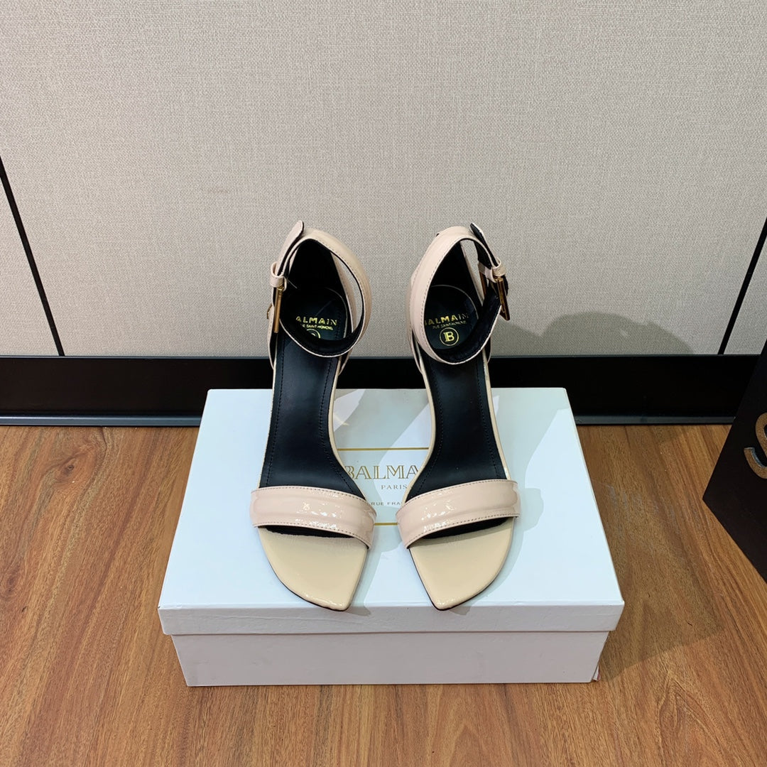 BALMAIN 26S METAL-HEEL SANDALS 105 MM IN BEIGE CALFSKIN