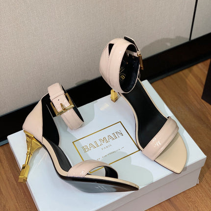 BALMAIN 26S METAL-HEEL SANDALS 105 MM IN BEIGE CALFSKIN