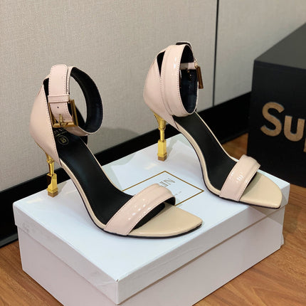 BALMAIN 26S METAL-HEEL SANDALS 105 MM IN BEIGE CALFSKIN