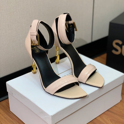 BALMAIN 26S METAL-HEEL SANDALS 105 MM IN BEIGE CALFSKIN