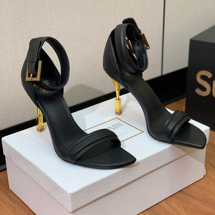 BALMAIN 26S METAL-HEEL SANDALS 105 MM IN BLACK CALFSKIN