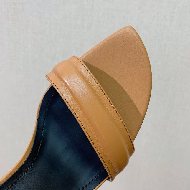 BALMAIN 26S METAL-HEEL SANDALS 105 MM IN BROWN CALFSKIN