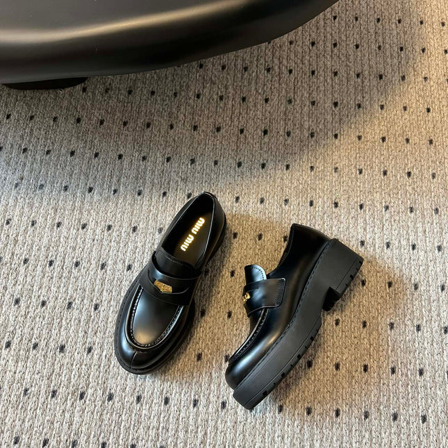 MIUMIU 26S LOAFERS IN BLACK BRUSHED CALFSKIN